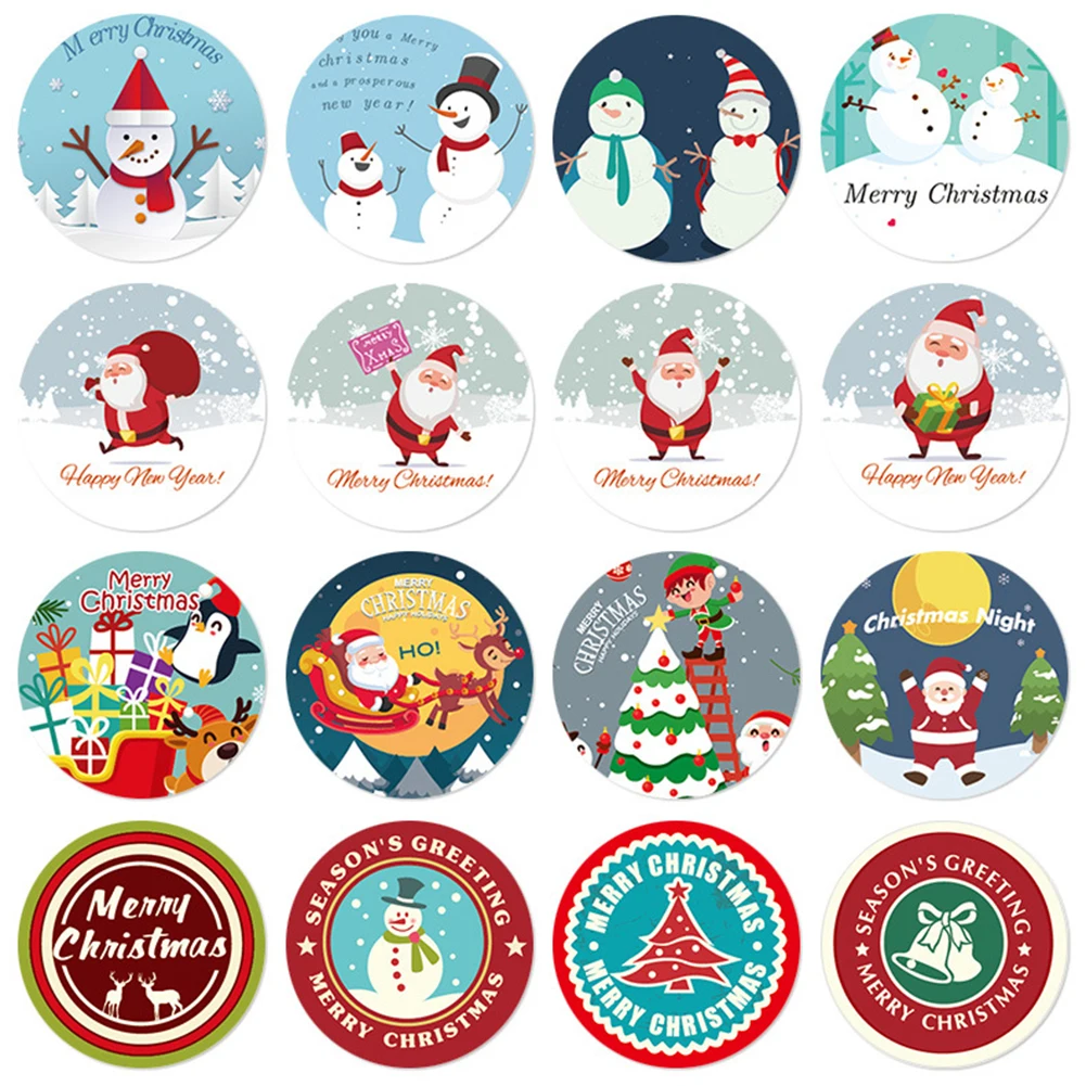

1 Roll Merry Christmas Stickers 500pcs Animals Snowman Trees Decorative Stickers Navida Wrapping Gift Box Label Christmas Tags