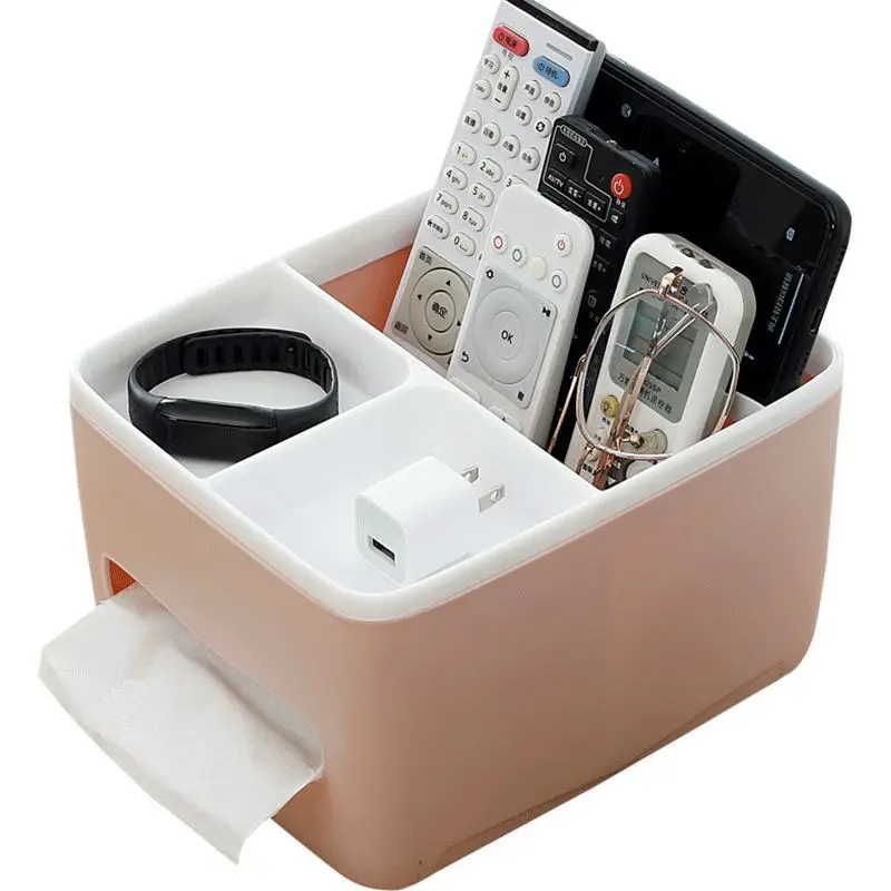 

Household Plastic Multi-function Desktop Tissue Box Remote Control Case Cosmetic Organizer Holder Suction Paper Box