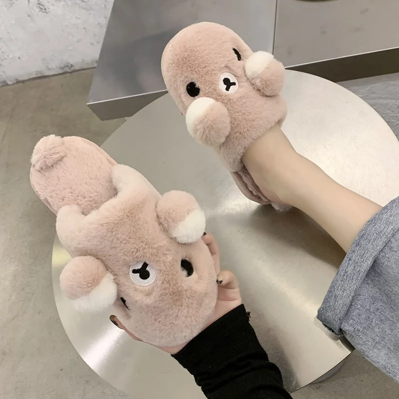 

Shoes Womens Slippers Outdoor Luxury Slides Fur Flip Flops Pantofle Cover Toe Winter Footwear Designer Flat Soft Plush 2020