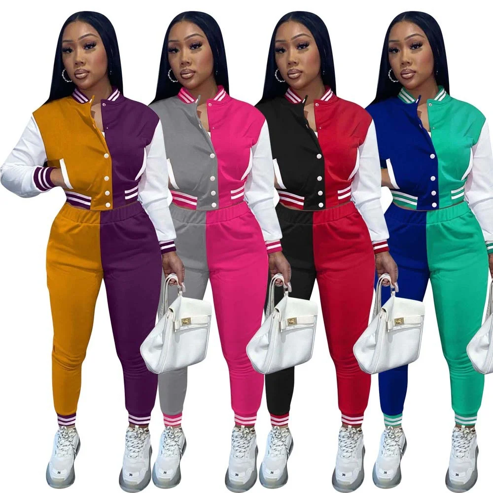 

Women Two Piece Pants Set Lady Varsity Jacket Suits Stripe Outfits for Woman Sweatsuit Tracksuit Sport Joggers Fall Clothes Y2K