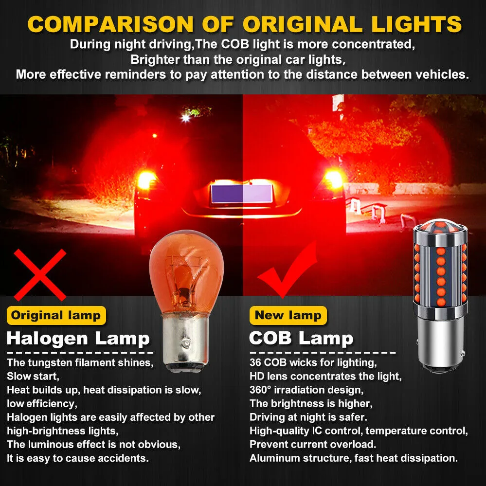 

1157 BAY15D COB LED Light Bulb Aluminum Brake DC/AC 12V-24V Light Red Super Bright