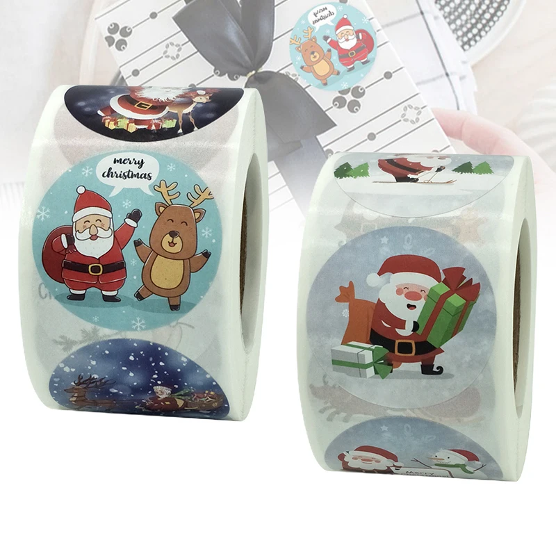 

New Christmas Stickers Roll 1.5inches Santa Claus Round Labels 500-Count Stickers for Envelopes Gift Bags Holiday Decor