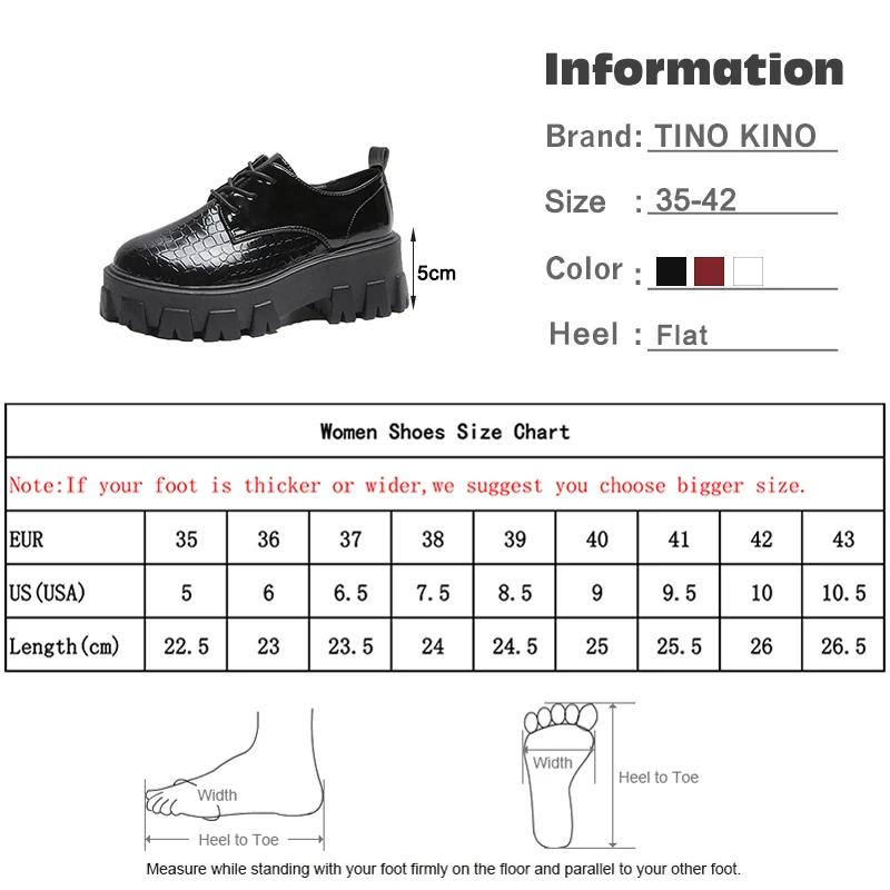 

Women Spring Lace Up PU Leather Thick Heels Vulcanized Shoes Ladies Crocodile Pattern Platform Female Fashion Woman Flat Shoes