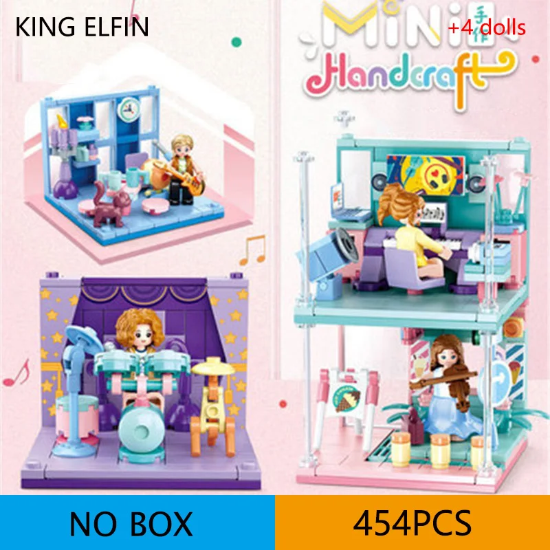 

454PCS mini handcraft store piano room, guitar hall, drum room violin room building block model children DIY bricks toys gift