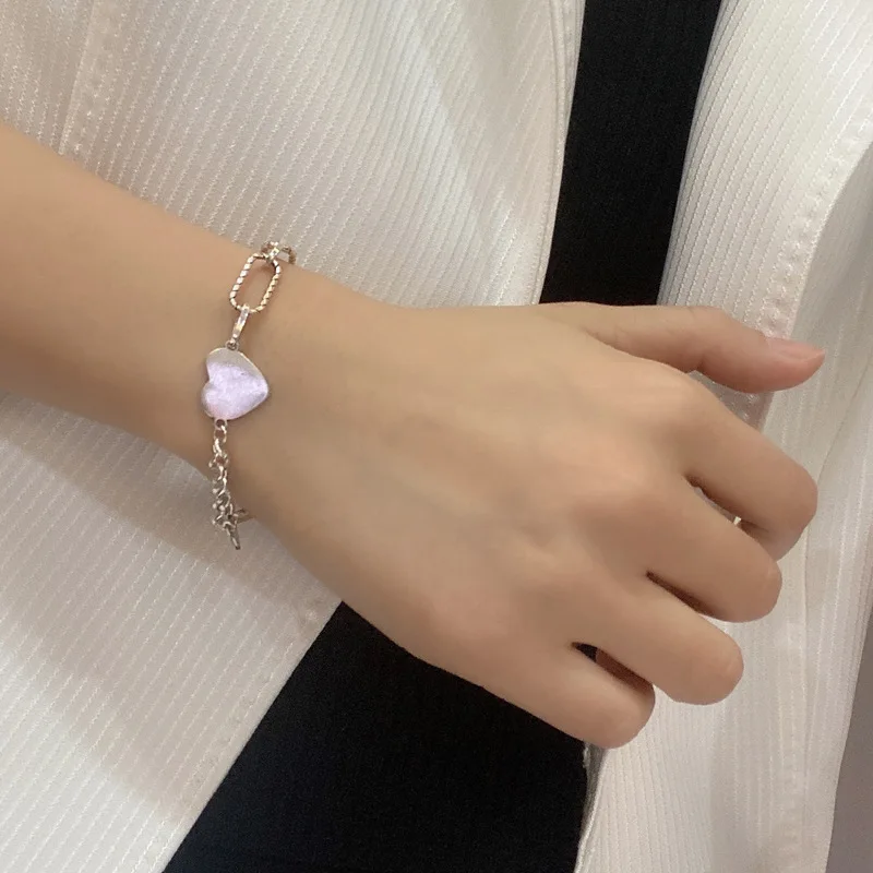 

Punk Pairs Heart Bracelet Retro Trendy Cold Style Bracelet Japanese and Korean Hip Hop Street Snap Charm Bracelets for Women