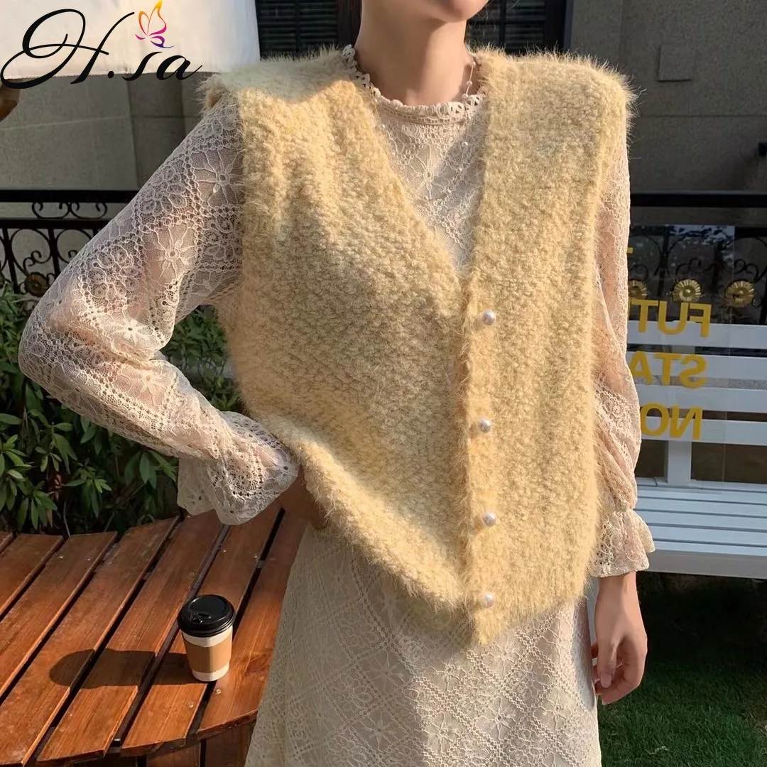 

Hsa 2021 Women Winter Sweater Vest Cardigan Women's Autumn New Korean Style Loose V-neck Sleeveless Waistcoat Sweater Vest Coat