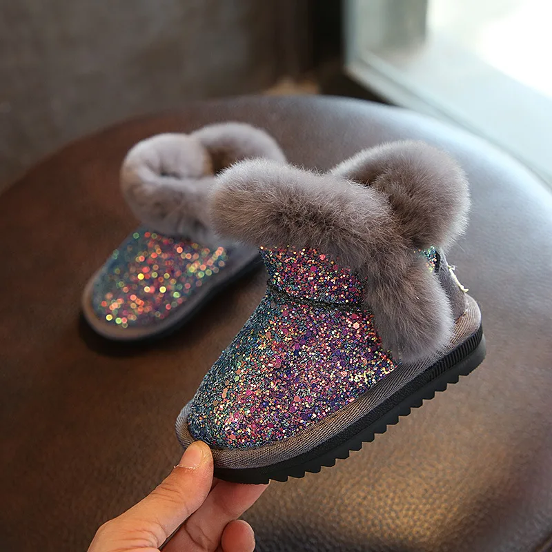 

2019 children's snow boots girls boots baby cotton shoes sequin leather boots