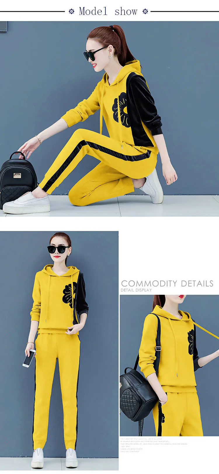 Womens Velour Tracksuit Set Casual Zipper Long Sleeve 2 Pieces Outfits Hoodie Sweatshirt& Sweatpants Size with Pocket M-3XL