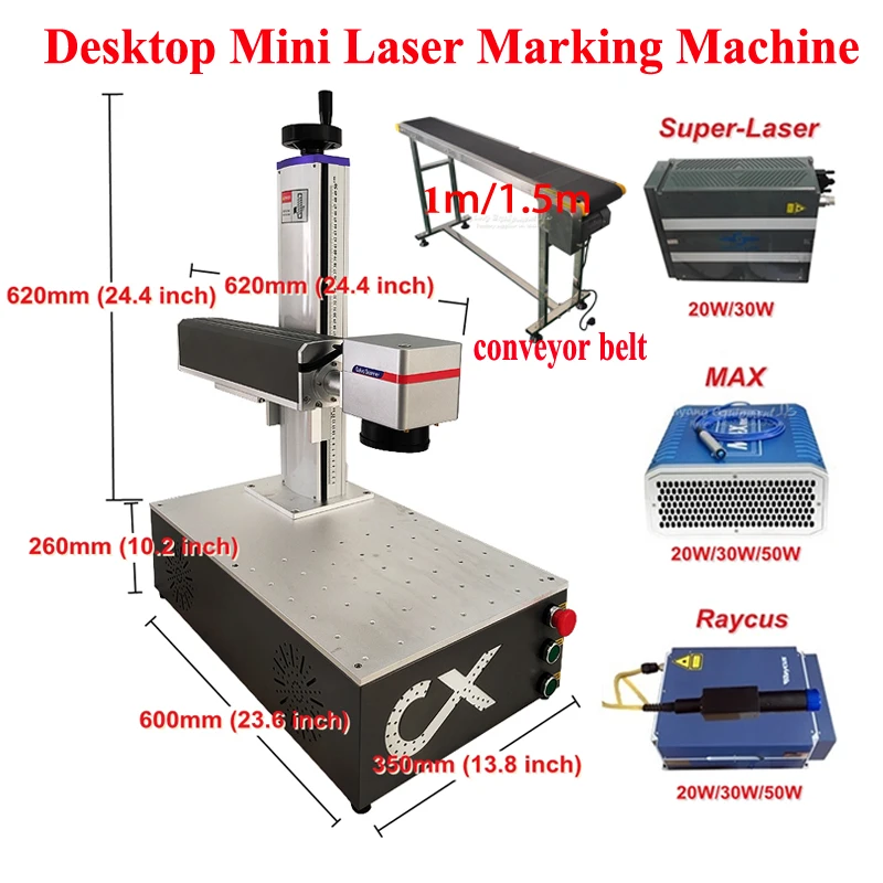 

Desktop Metal Laser Engraving Machine 20w 30w 50w Fiber Laser Marking Machine Metal Plastic Engraver With Conveyor Belt
