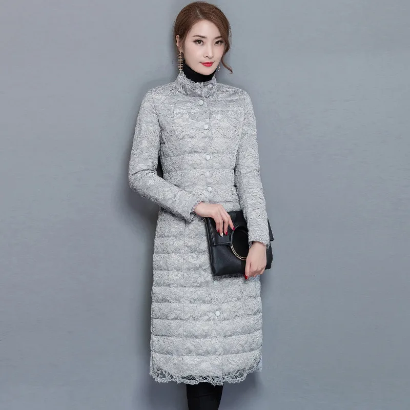 2020 Women's Autumn Fashion Winter Parka Women Cotton Patchwork Lace Coat Slim Grey Female Jacket Abrigos Mujer WXF621 | Женская