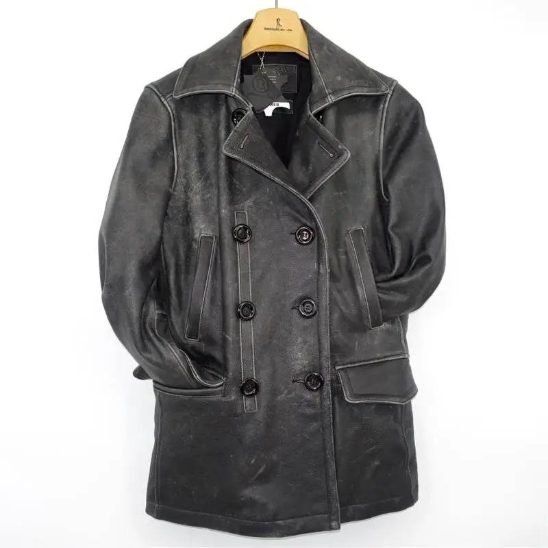 

New Man Thicker Vintage Long Jackets Men's Genuine Leather Jacket Winter Fashion