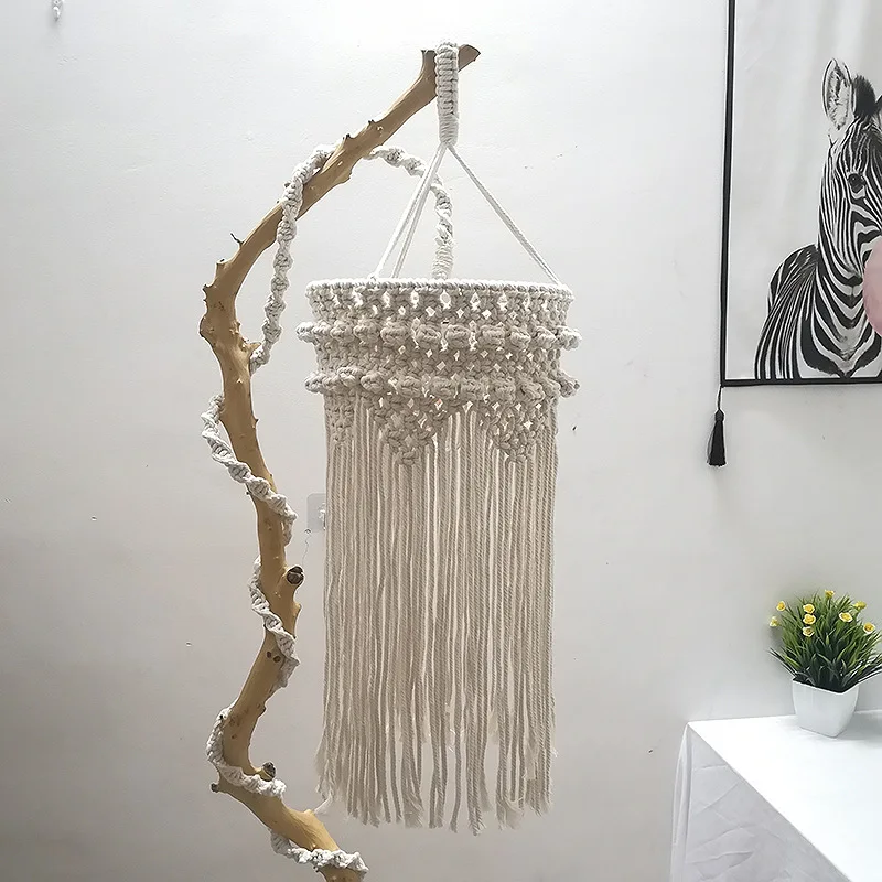 

Nordic Style Cotton Rope Hand-knitted Bohemian Lampshade Macrame Wall Hanging Lamp Decoration For Living Room Tassel Tapestry