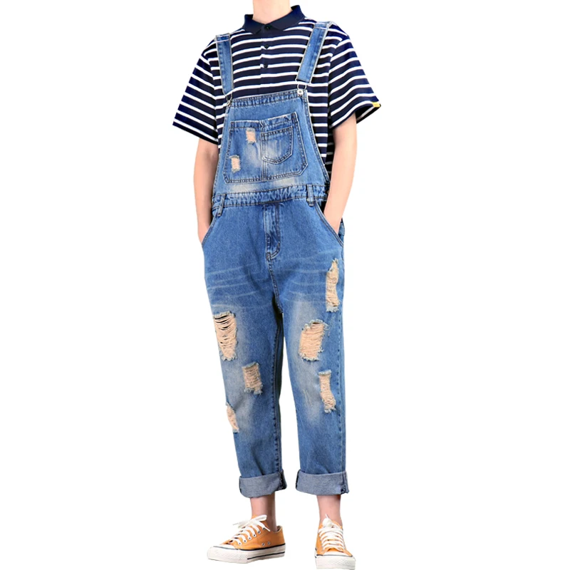 

Мужские джинсы, летние трендовые рваные джинсы, мужские укороченные брюки, ретро ностальгические комбинезоны, мужские корейские Комбинезоны