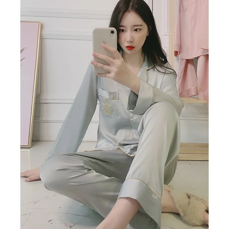 Женская пижама летний комплект нижнего белья с длинными рукавами Шелковый