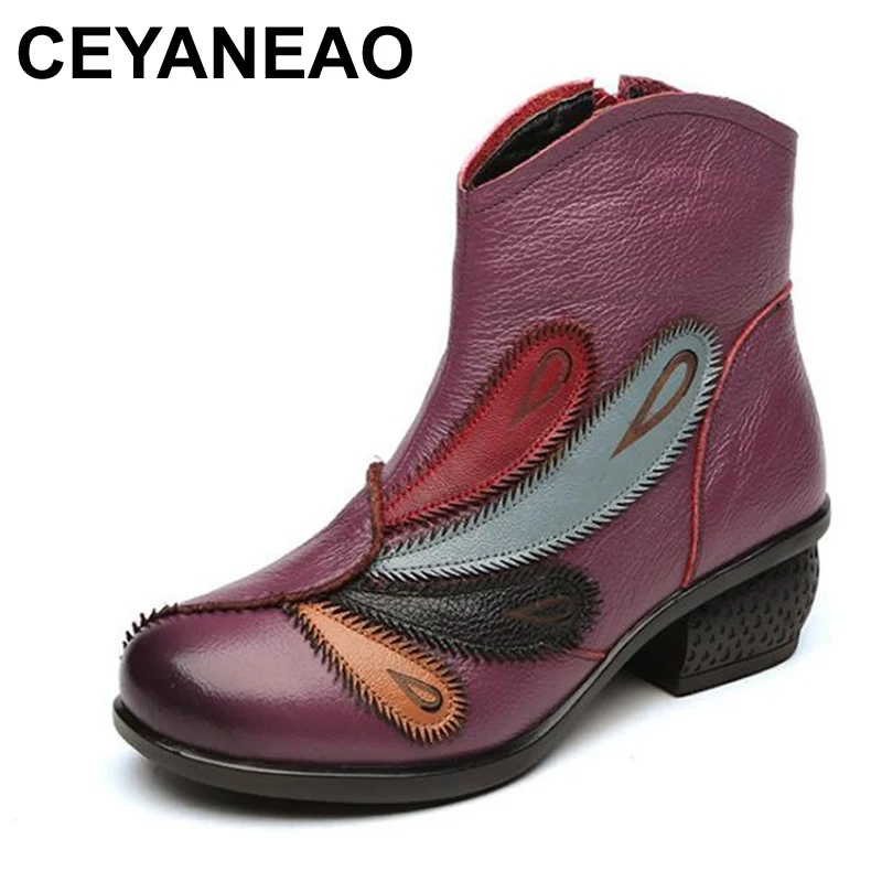 Модная женская обувь CEYANEAO ручной работы с цветами Зимние ботильоны новинка 2018