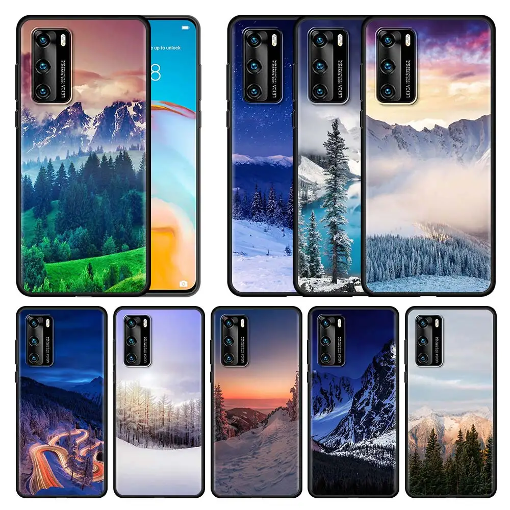 

Snow Mountain Scenery Forest Silicone Phone Case For Huawei P30 P20 P40 P10 Lite P50 Pro P Smart Z 2019 2020 2021 Soft Cover