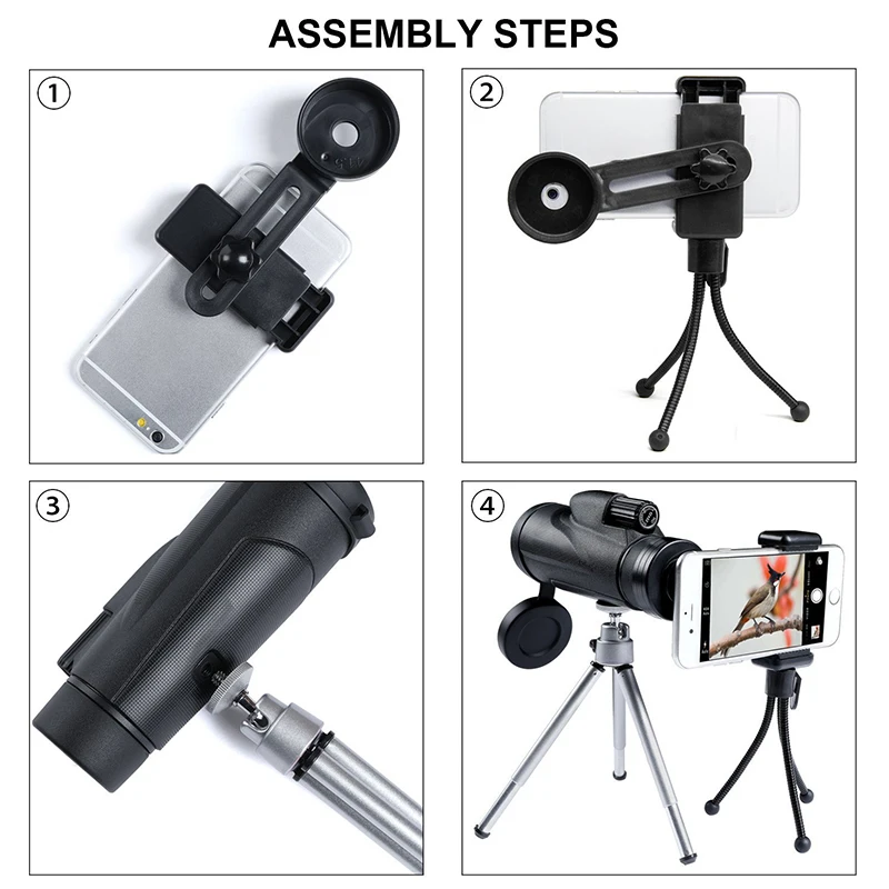 

12x50 phone Monocular Telescope Retractable Camera Zoom Waterproof Bak4 Professional 10X HD Tripod Clip for Cell Phone Telescope