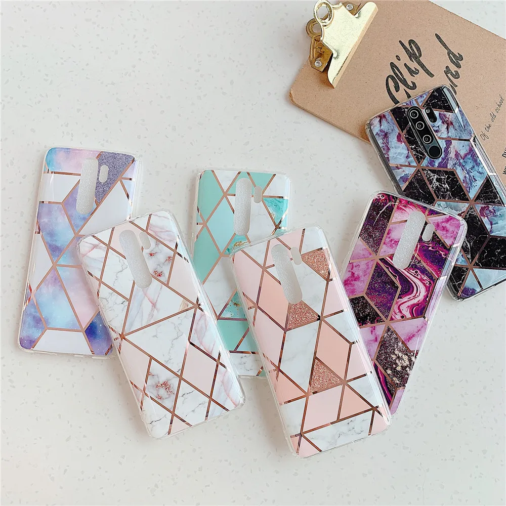 Plating Splice Geometric Marble Phone Cases For Funda Xiaomi Redmi Note 7 8 6 5 Pro Case Cover Silicone Soft TPU Back Shell | Мобильные