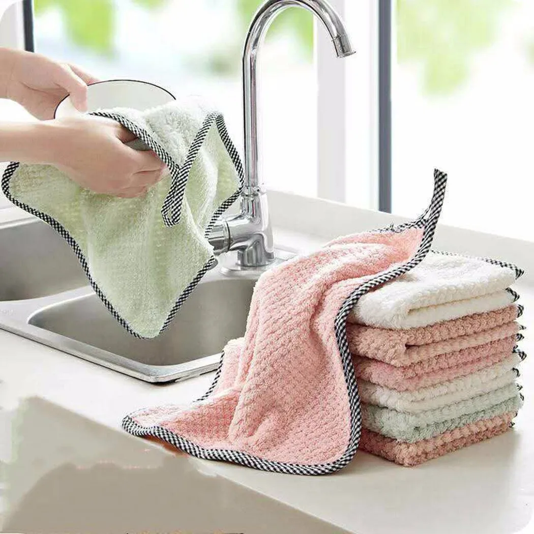 

Kitchen Cleaning Dish Cloth Home Coral Velvet Towels Anti-Grease Absorbent Thicker Wipe Wash Towel Microfiber Fish Scale Cloth
