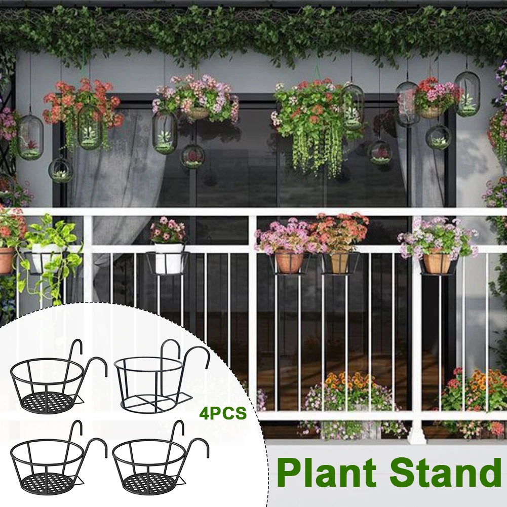 

4pcs Space Saving Hanging Basket With Hooks Iron Art Modern Desktop Indoor Outdoor Patio Garden Plant Stand Home Decor Bedroom