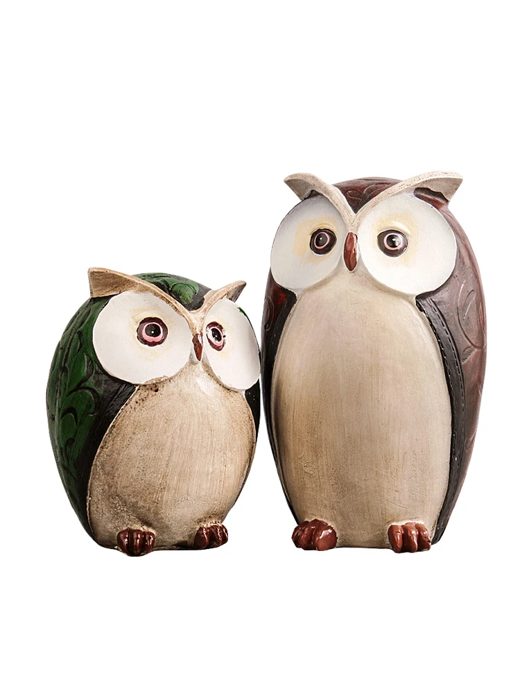 

American Retro Resin Owl Figurine Animals Crafts Miniature Fairy Garden Office Desk Home Decoration Accessories