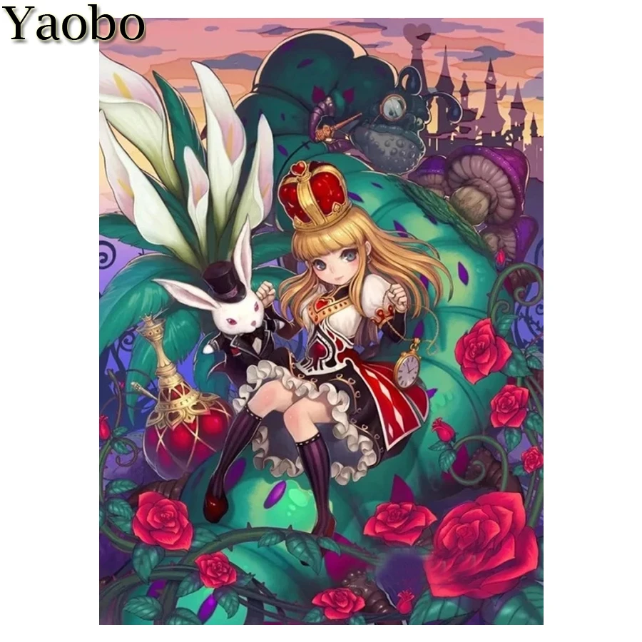

Алмазная 5D картина «сделай сам», мультяшная девушка, кролик, Набор для вышивки крестиком, алмазная вышивка, мозаика, картина стразы, красивая роза, девочка