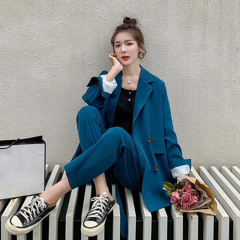 

New fashion autumn women high quality temperament suit and fashion pants work style elegant vintage fresh loose cute pant suit
