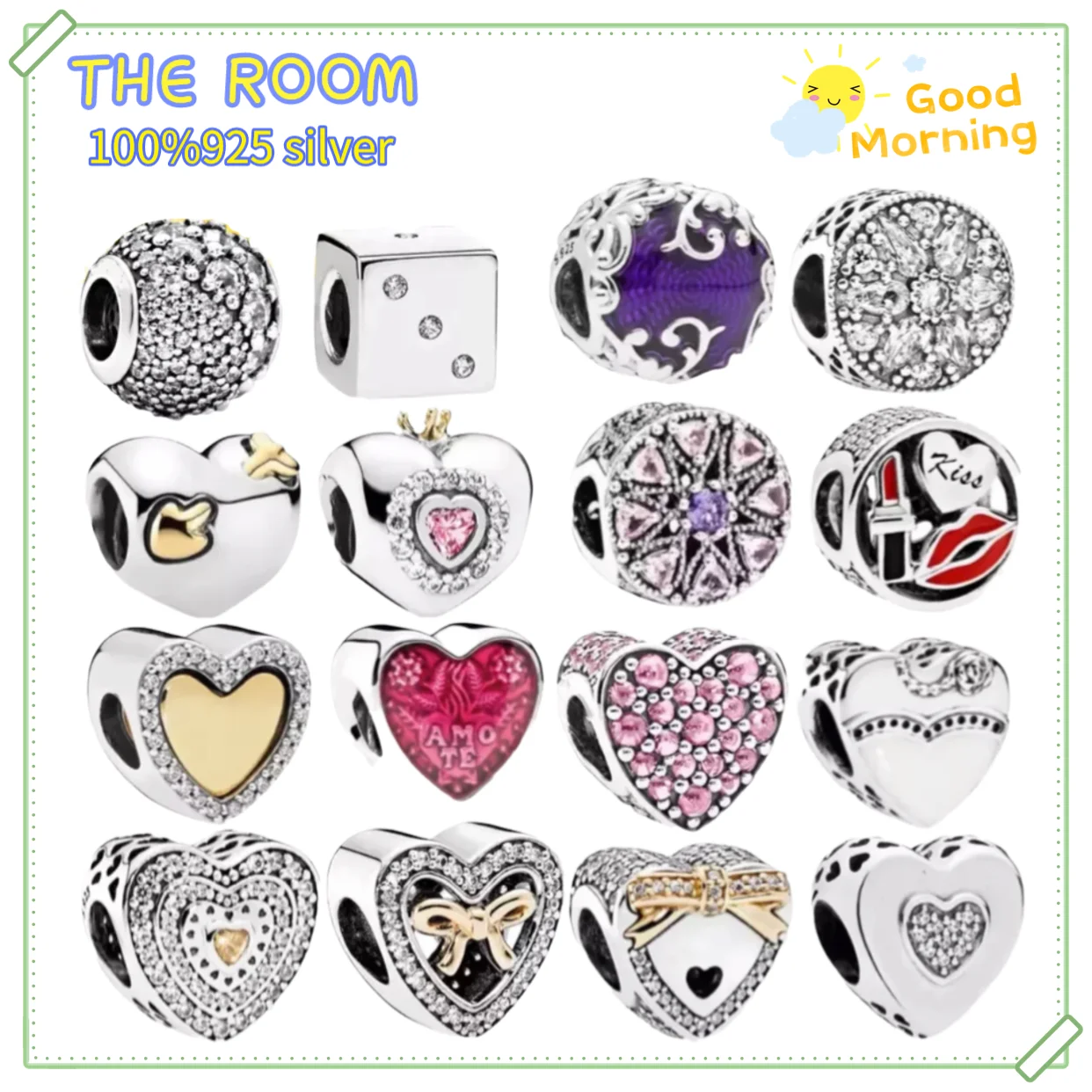 

Hot sale Pandora 100% 925 Sterling Silver classic heart story Fashion Pendant Bead DIY Charm Bracelet fit women's Party Jewelry