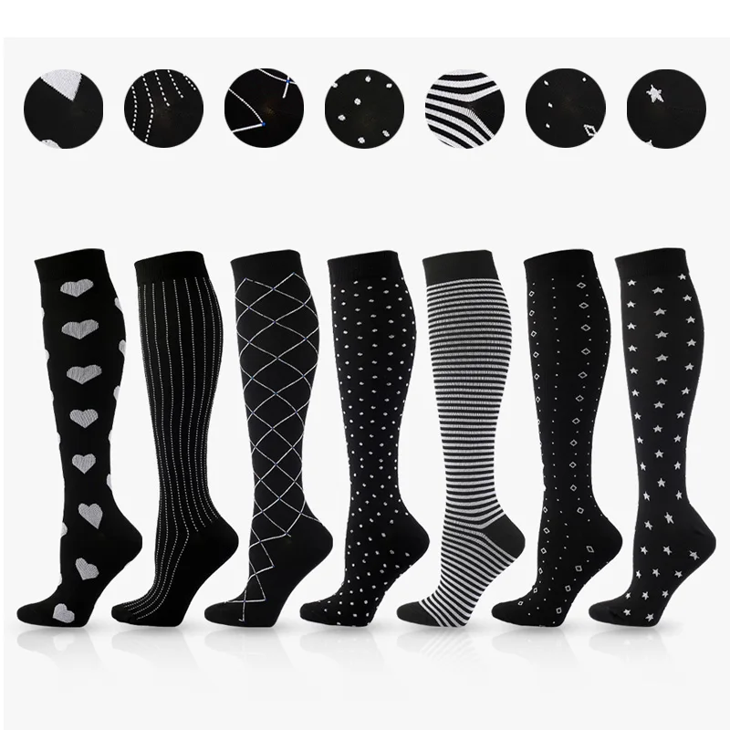 

Black and White Compression Socks Relieve Leg Fatigue Outdoor Walking Running Cycling Socks Support Muscles