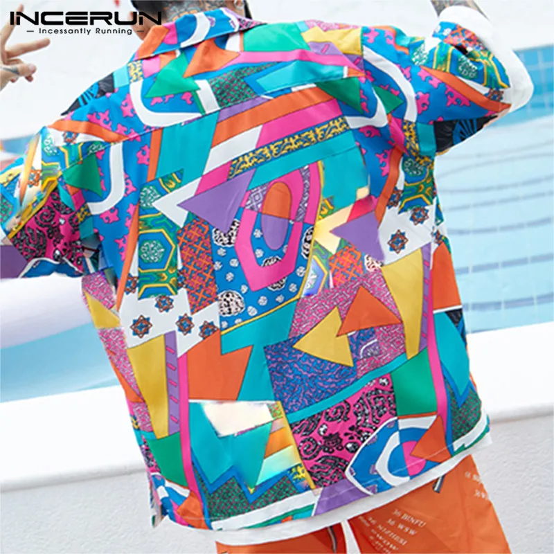 Модная мужская рубашка INCERUN с принтом забавная свободная брендовая гавайская