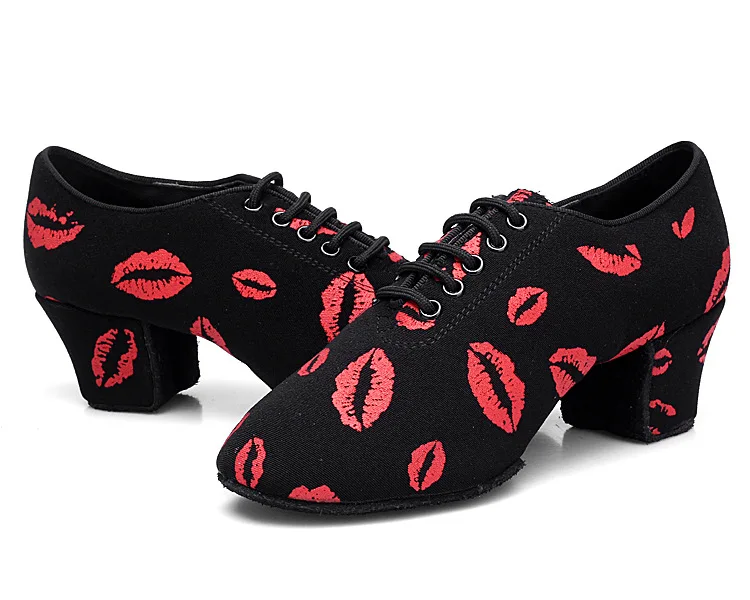 red lip Новые кроссовки; обувь для латинских танцев; женская обувь для учителя; обувь на каблуке 5 см с разноцветными губами; Туфли-оксфорды на шнуровке для бальных танцев; обувь для сальсы; обувь для девочек - Цвет: red lip