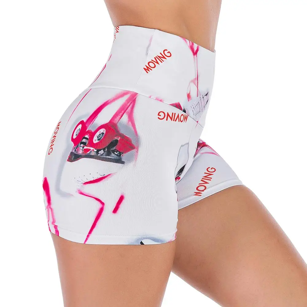Drop Shipping Skates Printed Shorts High Waist Moving Sportwear White Pink Wow Factor Print | Женская одежда