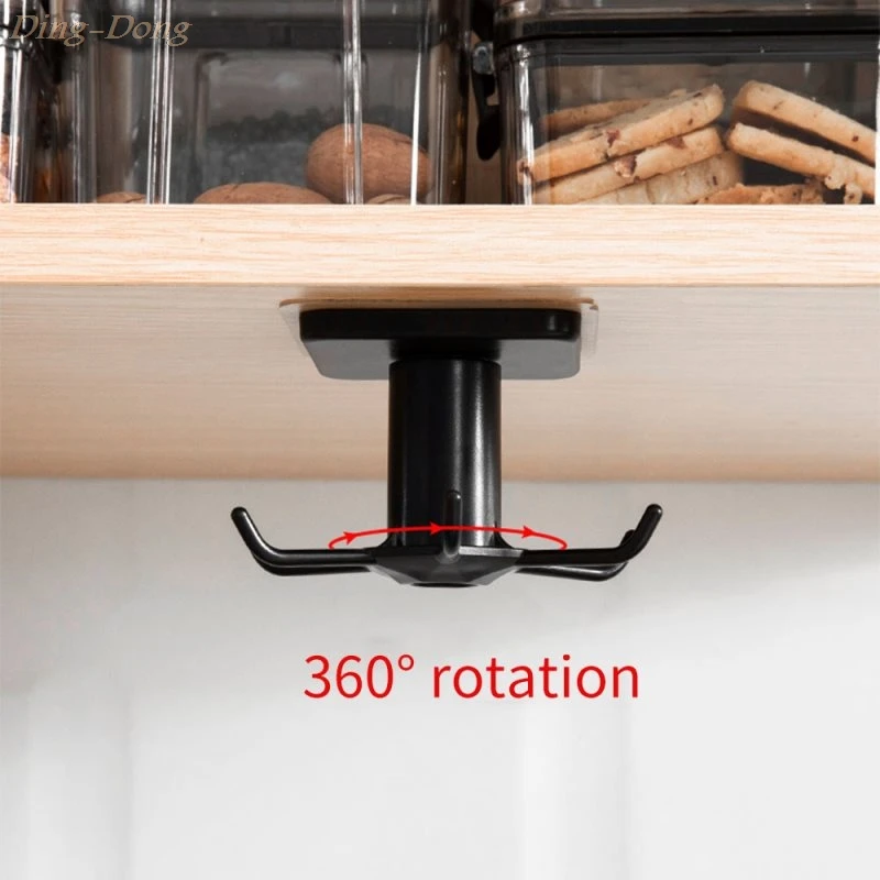 

Rotated Kitchen Hooks Self Adhesive 6 Hooks Wall Door Hook Handbag Bag Hangers