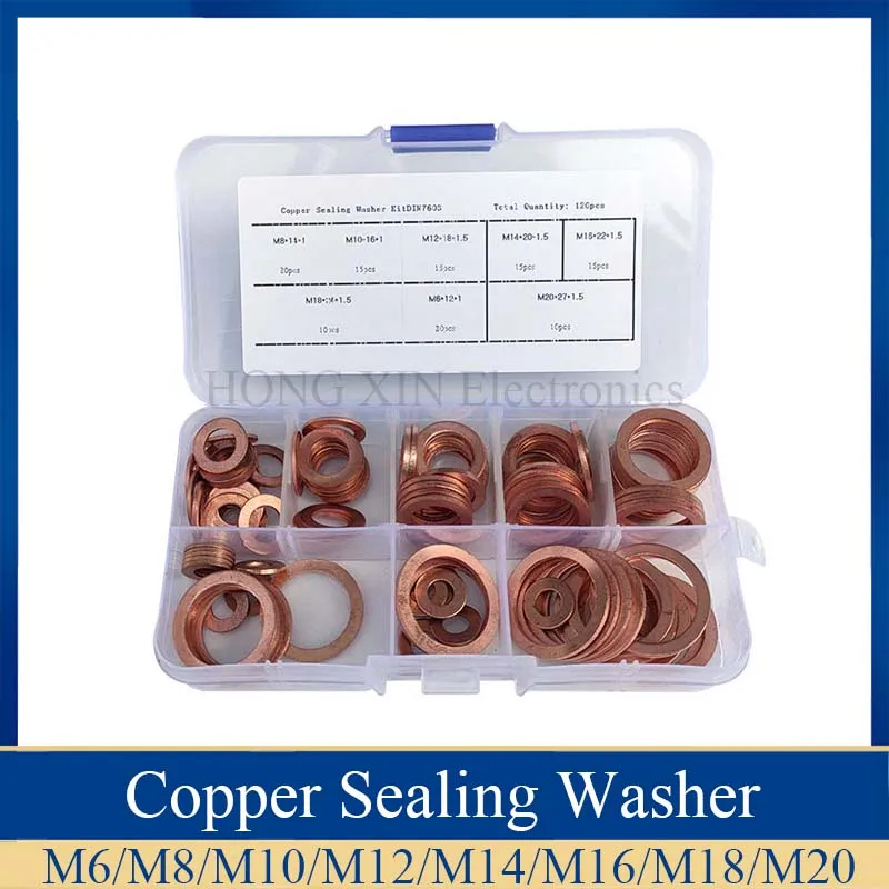 120 шт медные латунные прокладки ассортимент плоские шайбы уплотнительное кольцо