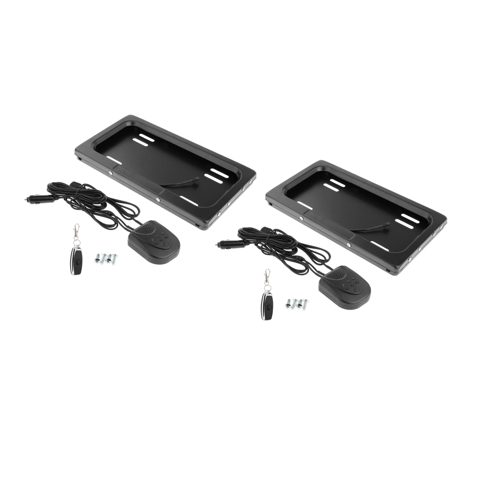

2 Sets Hide-Away Electric License Plate Frame Bracket with Remote Control, Easy to Install, Rust Proof Waterproof