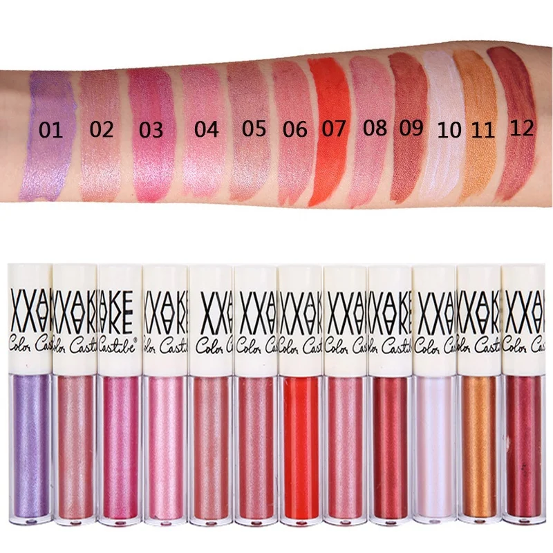 HOT 12 Colors Glitter Lip Gloss Diamond Shine Lips Makeup Metallic Matte Lipstick Waterproof Lasting |