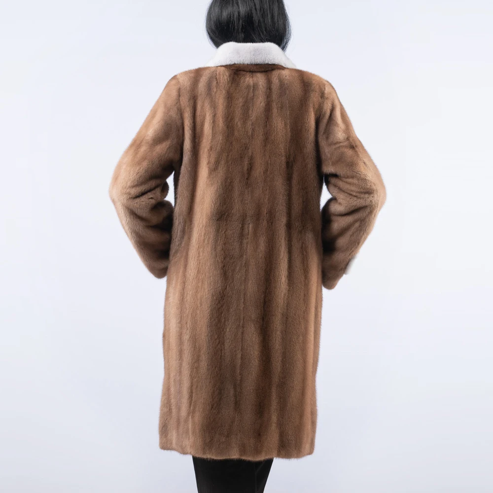 BFFUR Long Coffee Real Mink Fur Coats Natural High Quality Winter Fashion Woman Full Pelt Mink Fur Coat Turn-down Collar Outfit