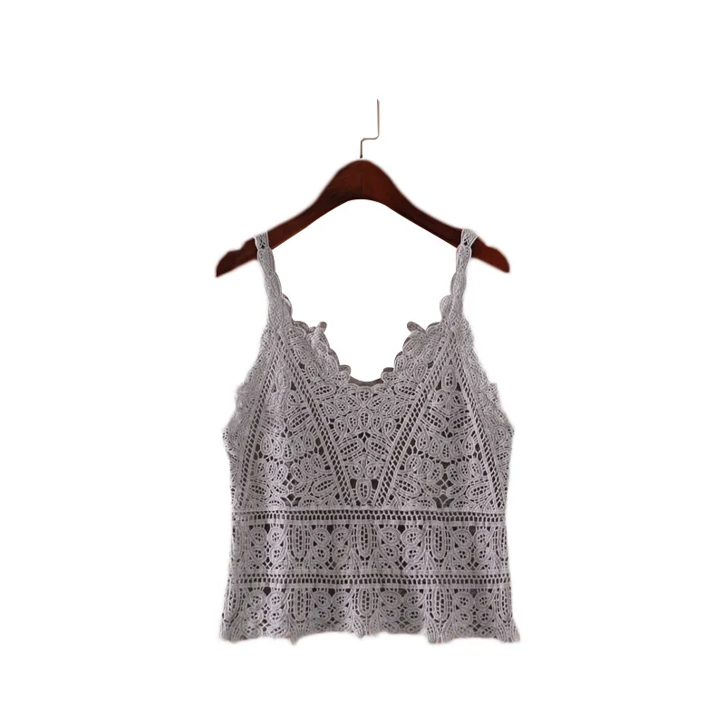 Женский пляжный кружевной жилет однотонный ажурный топ с V образным вырезом