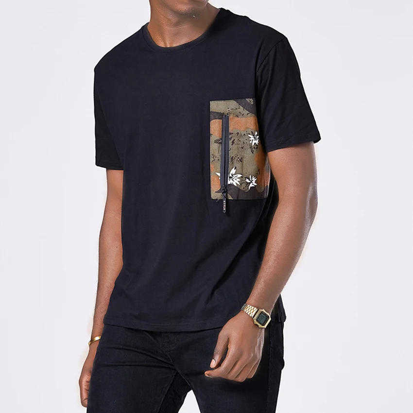 

Men's Camo Pocket T Shirt Male Hipster Hip Pop T-Shirt Patchwork Camouflage Pocket Black Streetwear Tops Male Short Sleeve Tee