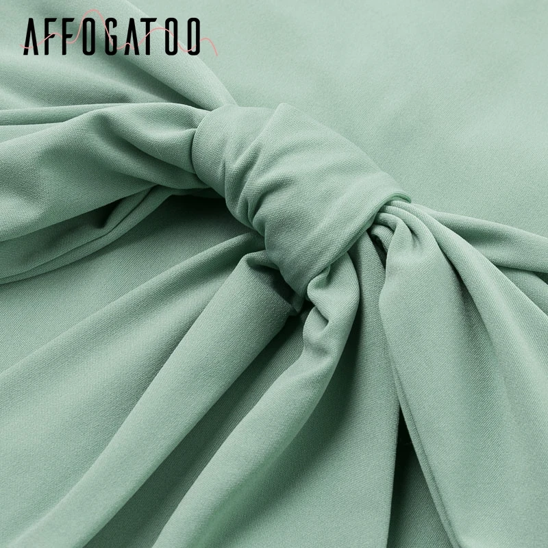 Affogatoo Sexy Elegant lace up bow tie women midi dress High waist office ladies Autumn winter bodycon female party | Женская одежда