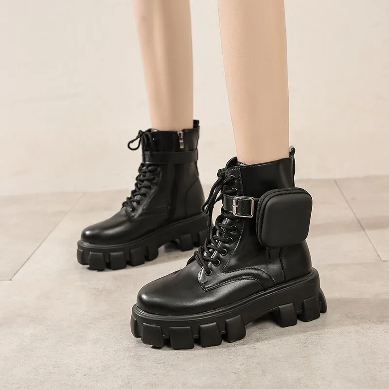 

Plus Size Women Boots Martin Boots Women 2021 Winter New Style Pocket Backpack Thick-soled Ankle Boots Factory