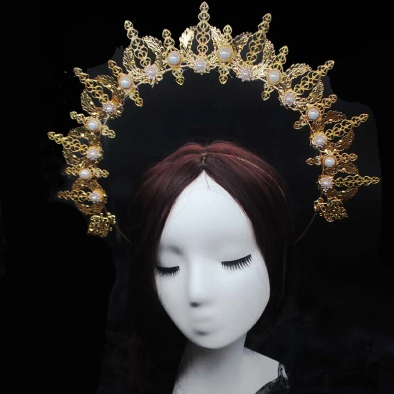 

Lolita Halo Crown Pearl Decoration Tiara Gothic Headband Luxury Accessories Embossed Hollow Headwear DIY Materials
