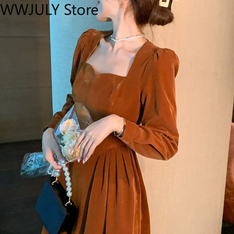 Женское бархатное платье средней длины элегантное черное винтажное для офиса