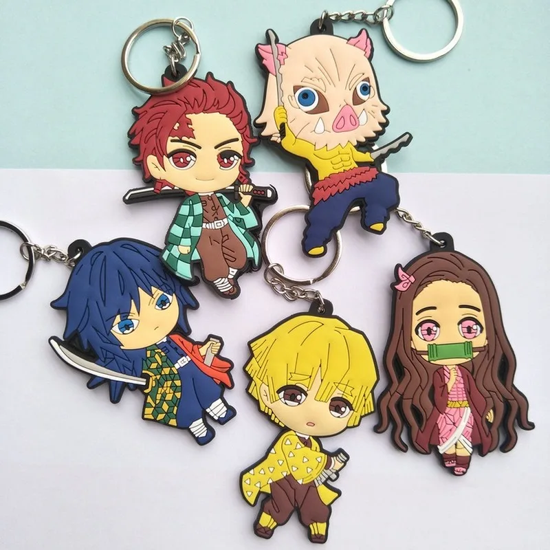 

Demon Slayer Key Chain Cartoon Anime Kamado Tanjirou Double Key Ring Fancy Comicon Gift