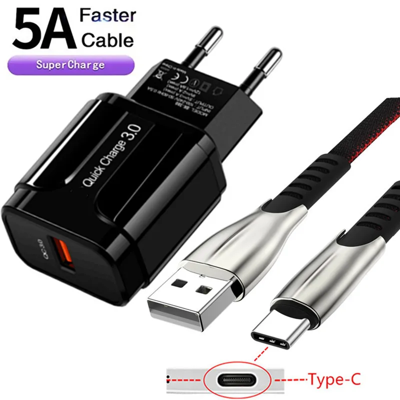 Адаптер быстрой зарядки кабель USB Type-C 18 Вт 5 А для Samsung Galay S21 S20 FE Note 20 A71 A51 A52 A50 A82 M31S