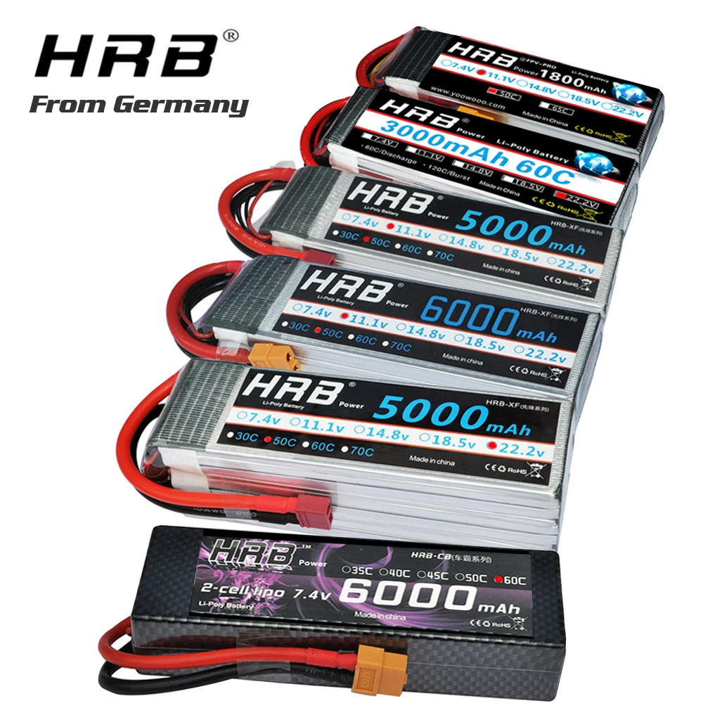 аккумулятор hrb lipo 148 v 5000mah 6000mah 4s 3s 6s 222 v 3300mah 2200mah 1800mah li poly 50c
