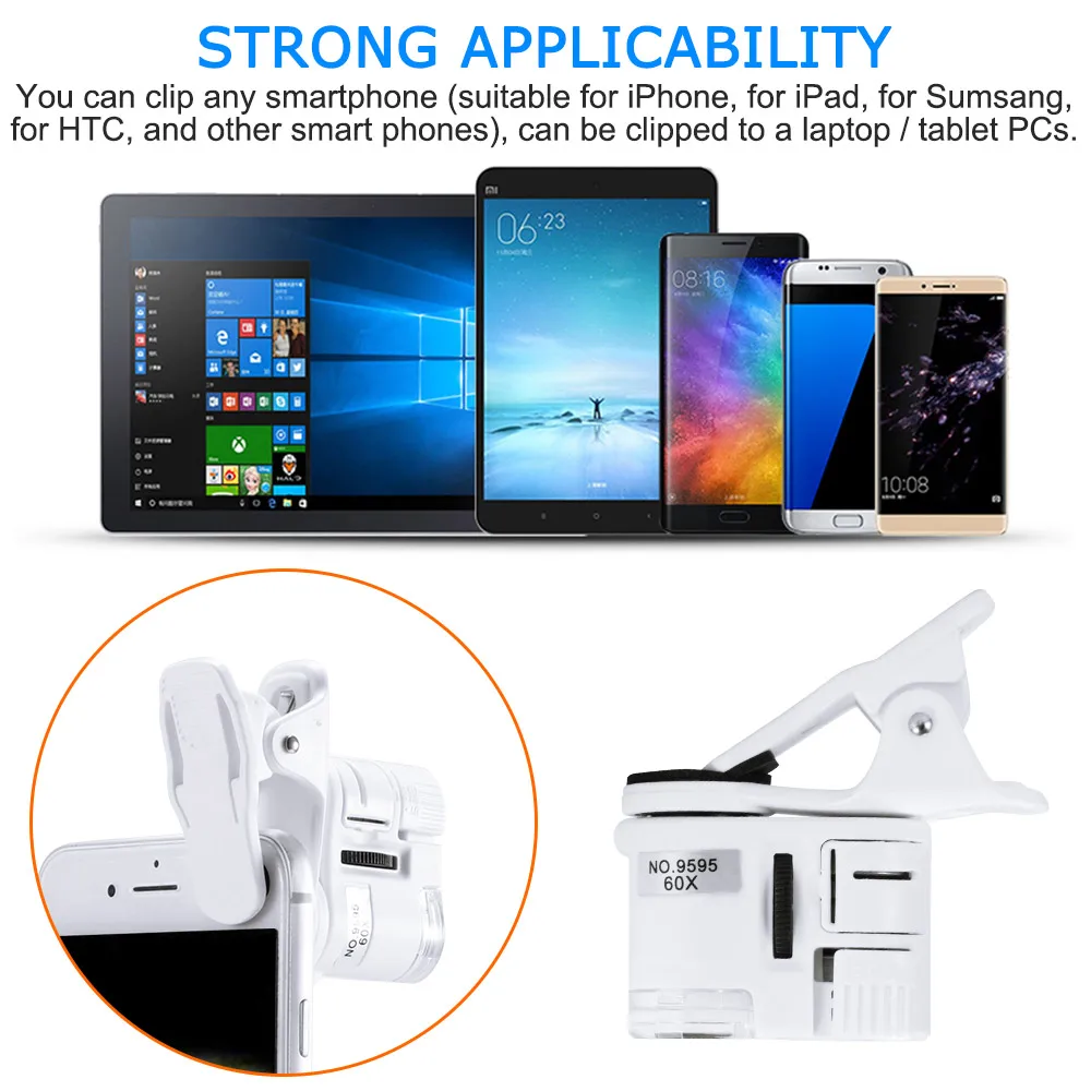 Универсальная микроскопическая Лупа с клипсой микрообъектив 60X оптический зум