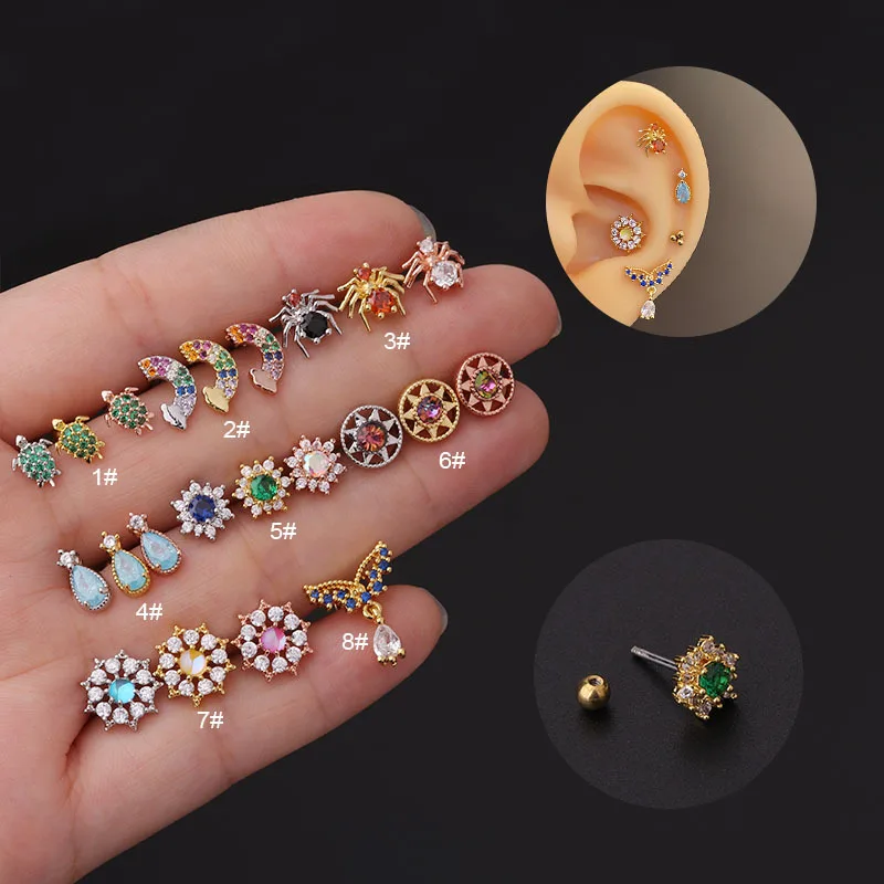 

1PC 20G Stailess Steel Barbell Colorful Cz Animal Ear Stud Piercing Earrings for Women Helix Cartilage Conch Rook Tragus Jewelry