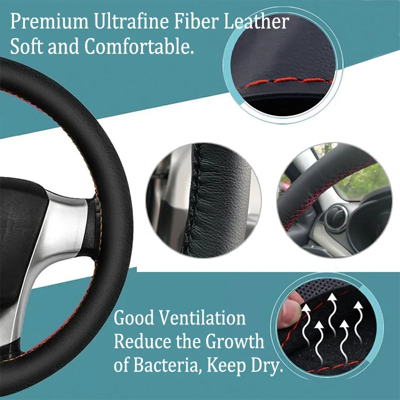 

Car Steering Wheel Cover Ultrafine Fiber Leather DIY Braid Soft Texture Hand Sewing Covers With Needle And Thread Auto Styling
