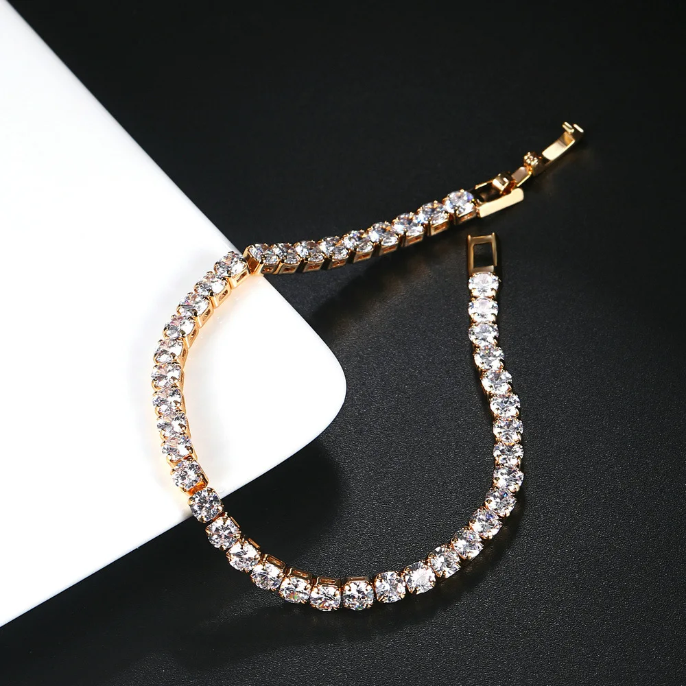 

2021 Euro-American Fashion Bracelets Single Row 4mm Round Full Zircon Men & Women Fashion Hip Hop Glisten Bracelet